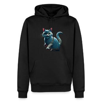 Tech-Katze mit Binärcode für Programmierer und - Männer Premium Bio Hoodie - Schwarz - Vorne - Nico (187cm)
