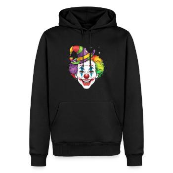 Clown drôle avec des cheveux arc-en-ciel et de la magie - Sweat à capuche Premium bio Homme - noir - Devant - Nico (187cm)