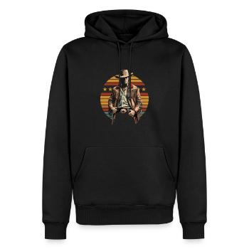 Stilvoller Cowboy Mit Westernhut Vor Streifen Und - Männer Premium Bio Hoodie - Schwarz - Vorne - Nico (187cm)