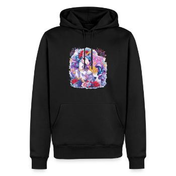 Magisches Einhorn Mit Blumen und Feuerwerk - Männer Premium Bio Hoodie - Schwarz - Vorne - Nico (187cm)