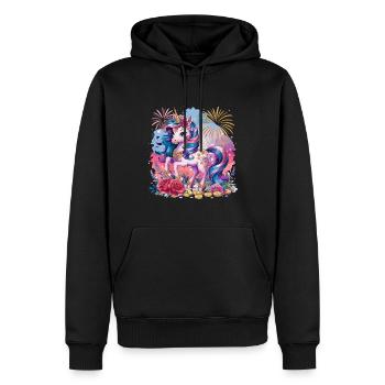 Licorne magique avec des fleurs et des feux d’artifice - Sweat à capuche Premium bio Homme - noir - Devant - Nico (187cm)