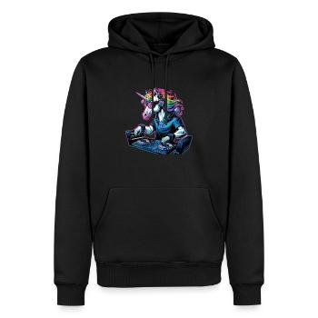 Licorne DJ avec crinière arc-en-ciel et platines - Sweat à capuche Premium bio Homme - noir - Devant - Nico (187cm)