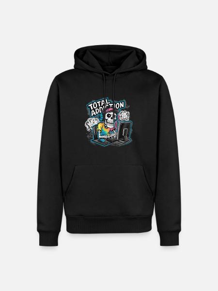 Total Addiction Gamer Skull Illustration - Men’s Premium Organic Hoodie - black