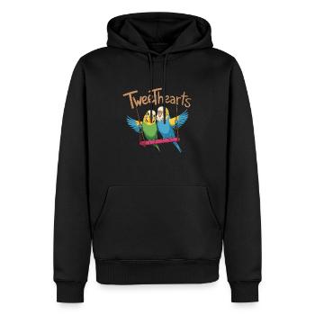 Two budgies tweethearts on swing - Men’s Premium Organic Hoodie - black - Front - Nico (187cm)