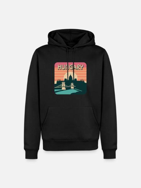 Ungarn Silhouette mit Kettenbrücke und Parlament - Männer Premium Bio Hoodie - Schwarz