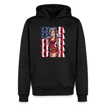Style pin-up rétro américain avec drapeau américain et - Sweat à capuche Premium bio Homme - noir - Devant - Nico (187cm)