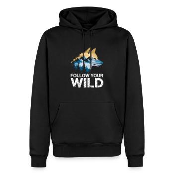 Follow your wild spirit with wolf and nature motif - Men’s Premium Organic Hoodie - black - Front - Nico (187cm)
