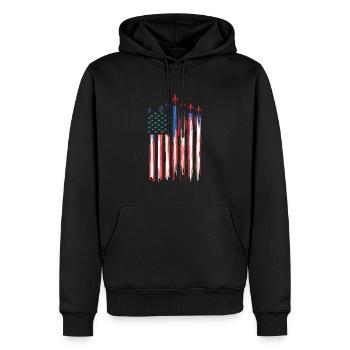 Patriotische USA-Flagge mit Flugzeug-Motiv - Männer Premium Bio Hoodie - Schwarz - Vorne - Nico (187cm)