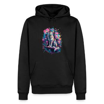 Farbiger Wolf Mit Blumen Und Geometrischen Formen - Männer Premium Bio Hoodie - Schwarz - Vorne - Nico (187cm)