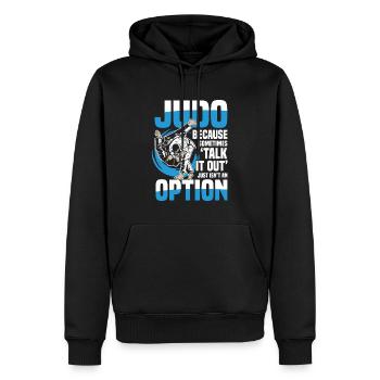 Judo : Parce que parler n’est pas toujours une option - Sweat à capuche Premium bio Homme - noir - Devant - Nico (187cm)