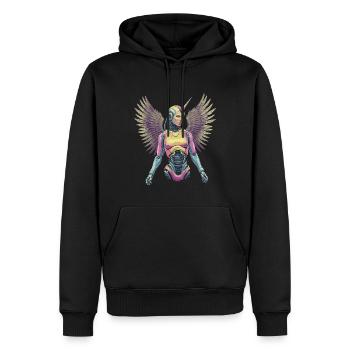 Futuristische Einhorn Engel mit Robotik Flügeln - Männer Premium Bio Hoodie - Schwarz - Vorne - Nico (187cm)