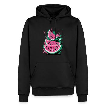 Frische Wassermelonen Sommer Motiv mit Spritzern - Männer Premium Bio Hoodie - Schwarz - Vorne - Nico (187cm)
