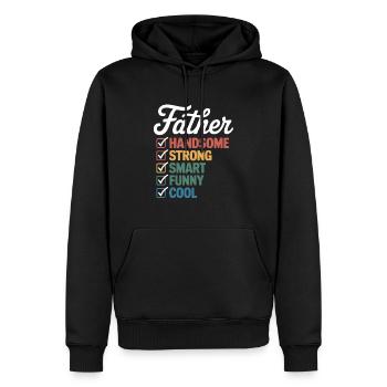 Vater: Attraktiv, Stark, Schlau, Lustig, Cool – - Männer Premium Bio Hoodie - Schwarz - Vorne - Nico (187cm)