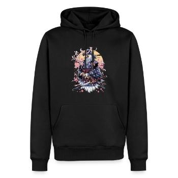 Majestueux aigle samouraï avec fleurs de cerisier et - Sweat à capuche Premium bio Homme - noir - Devant - Nico (187cm)