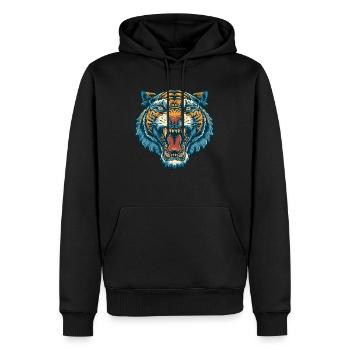Brüllender Tiger – Wildes Power-Design. - Männer Premium Bio Hoodie - Schwarz - Vorne - Nico (187cm)