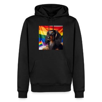 Dackel in Pride-Farben - Männer Premium Bio Hoodie - Schwarz - Vorne - Nico (187cm)