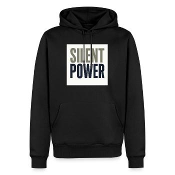 Silent Power – La Force Tranquille - Sweat à capuche Premium bio Homme - noir - Devant - Nico (187cm)