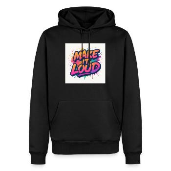 Make It Loud – Ose le Volume - Sweat à capuche Premium bio Homme - noir - Devant - Nico (187cm)