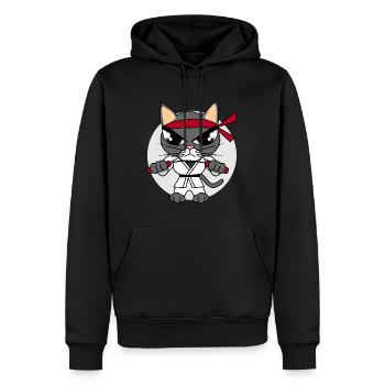 Karate Katze - Männer Premium Bio Hoodie - Schwarz - Vorne - Nico (187cm)