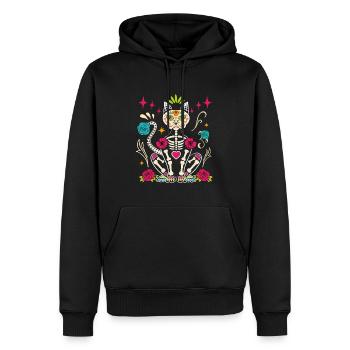 Dia De Los Muertos Sugar Skull Skelett Katze - Männer Premium Bio Hoodie - Schwarz - Vorne - Nico (187cm)