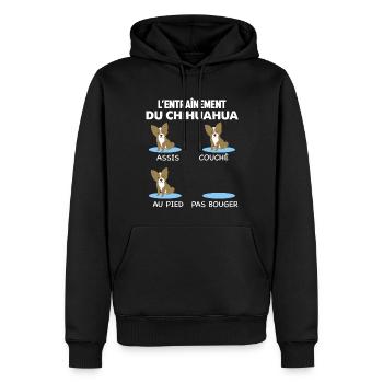 L'Entrainement du Chihuahua Humour Chien De Race - Sweat à capuche Premium bio Homme - noir - Devant - Nico (187cm)
