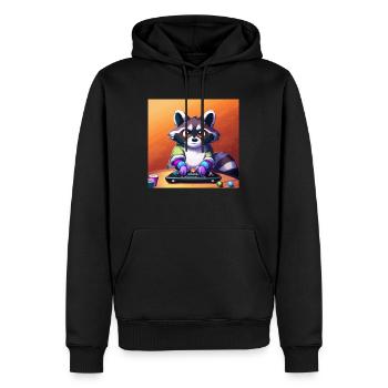 racoon playing computer games - Männer Premium Bio Hoodie - Schwarz - Vorne - Nico (187cm)