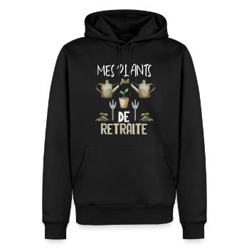 Mes plants de retraite Cadeau Départ Retraités - Sweat à capuche Premium bio Homme - noir - Devant - Nico (187cm)
