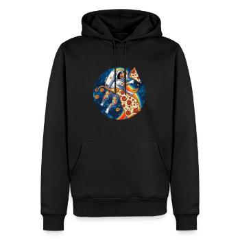 Katze Pizza Weltraum Pizza Galaxie Astronaut - Männer Premium Bio Hoodie - Schwarz - Vorne - Nico (187cm)
