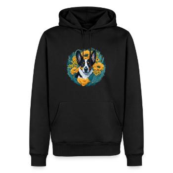 Lächelnder Australischer Rinderhund Blumen - Männer Premium Bio Hoodie - Schwarz - Vorne - Nico (187cm)