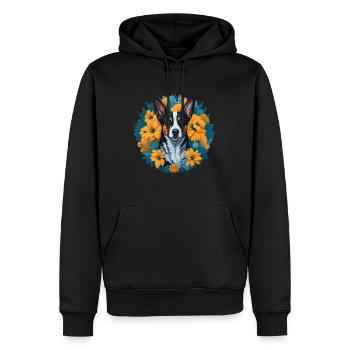 Lächelnder Australischer Rinderhund Blumen - Männer Premium Bio Hoodie - Schwarz - Vorne - Nico (187cm)