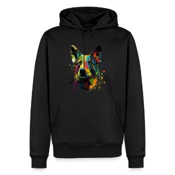 Lächelnder Australischer Rinderhund Blumen - Männer Premium Bio Hoodie - Schwarz - Vorne - Nico (187cm)
