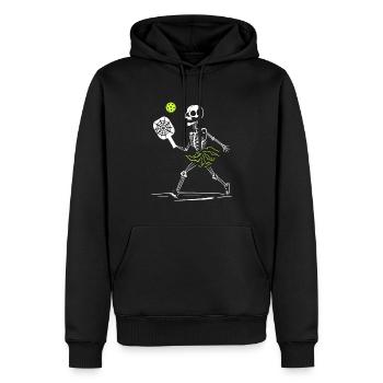 Gruselige Pickleball Skelett Halloween Damen - Männer Premium Bio Hoodie - Schwarz - Vorne - Nico (187cm)