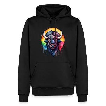 Bison, Animal, Cool, À Couper Le Souffle, Aquarelle Colorée - Sweat à capuche Premium bio Homme - noir - Devant - Nico (187cm)
