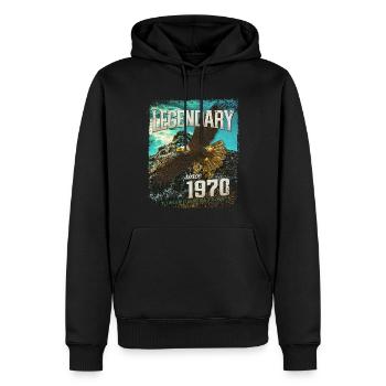 Légendaire depuis 1970 - Sweat à capuche Premium bio Homme - noir - Devant - Nico (187cm)