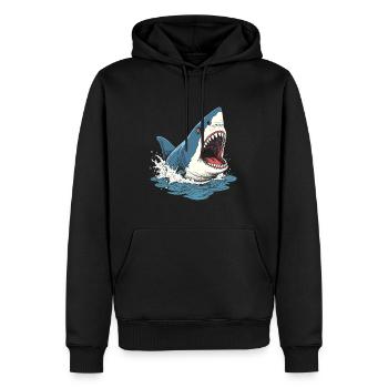 Ferocious Shark Splashing Out of Water - Men’s Premium Organic Hoodie - black - Front - Nico (187cm)