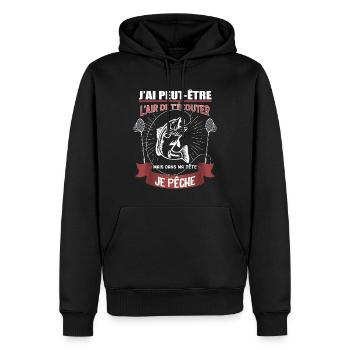 L'Air De T'Ecouter Message Drôle Homme Pêcheur - Sweat à capuche Premium bio Homme - noir - Devant - Nico (187cm)