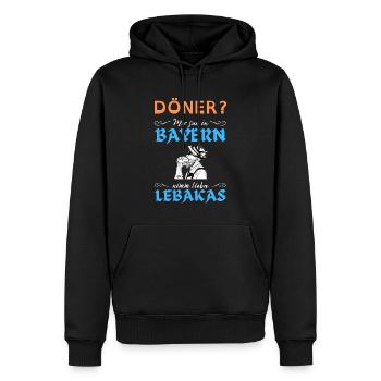LEBAKAS T-SHIRT BOARISCH BAYERN DIALEKT LEBERKÄSE - Männer Premium Bio Hoodie - Schwarz - Vorne - Nico (187cm)