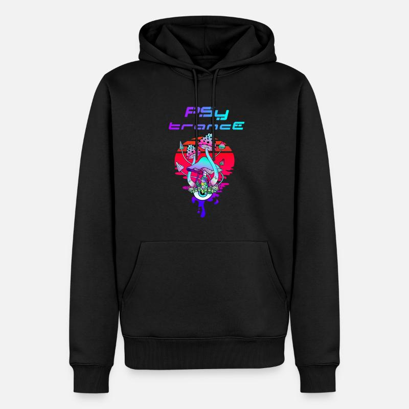 Psytrance Psychedelic Pilz Sunset - Männer Premium Bio Hoodie - Schwarz