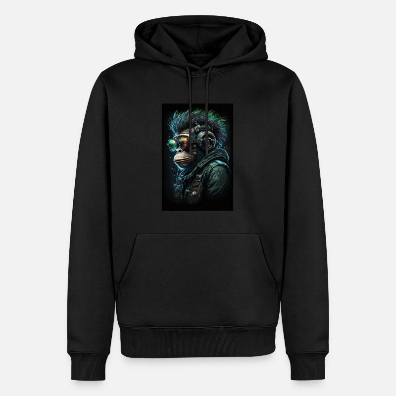 Punk Monkey mit Kopfhörern - Männer Premium Bio Hoodie - Schwarz
