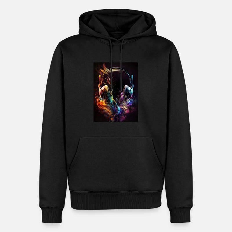 Bunte Kopfhörer - Männer Premium Bio Hoodie - Schwarz