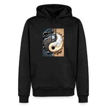Symbole Yin et Yang sur la plage - Sweat à capuche Premium bio Homme - noir - Devant - Nico (187cm)