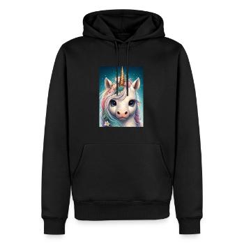Licorne Kawaii colorée - Sweat à capuche Premium bio Homme - noir - Devant - Nico (187cm)