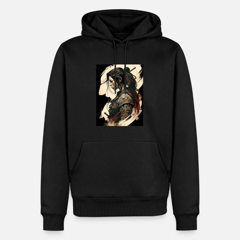 Samurai-Kriegerin - Männer Premium Bio Hoodie - Schwarz