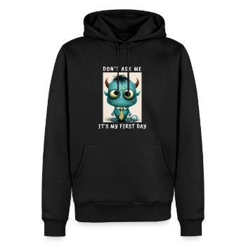 First Day At Work Funny Monster Design - Men’s Premium Organic Hoodie - black - Front - Nico (187cm)