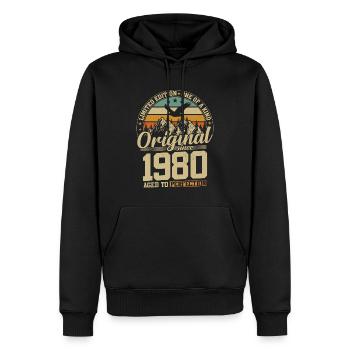 cadeau d'anniversaire 44 ans 1980 édition limitée - Sweat à capuche Premium bio Homme - noir - Devant - Nico (187cm)