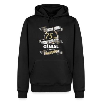 Anniversaire 45 ans Retraité Génial - Sweat à capuche Premium bio Homme - noir - Devant - Nico (187cm)