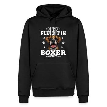 Parler Le Boxer Humour Chien Boxer - Sweat à capuche Premium bio Homme - noir - Devant - Nico (187cm)