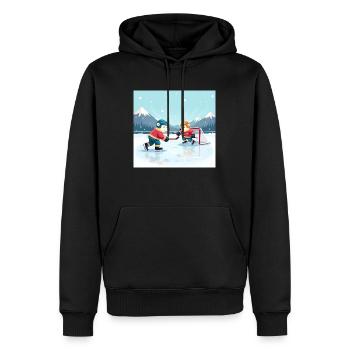 ours polaires jouant au hockey sur glace - dessin animé hiver - Sweat à capuche Premium bio Homme - noir - Devant - Nico (187cm)