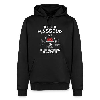 Ce masseur a 80 ans. - Sweat à capuche Premium bio Homme - noir - Devant - Nico (187cm)
