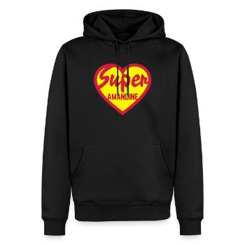 amandine super coeur heart love logo1 - Sweat à capuche Premium bio Homme - noir - Devant - Nico (187cm)
